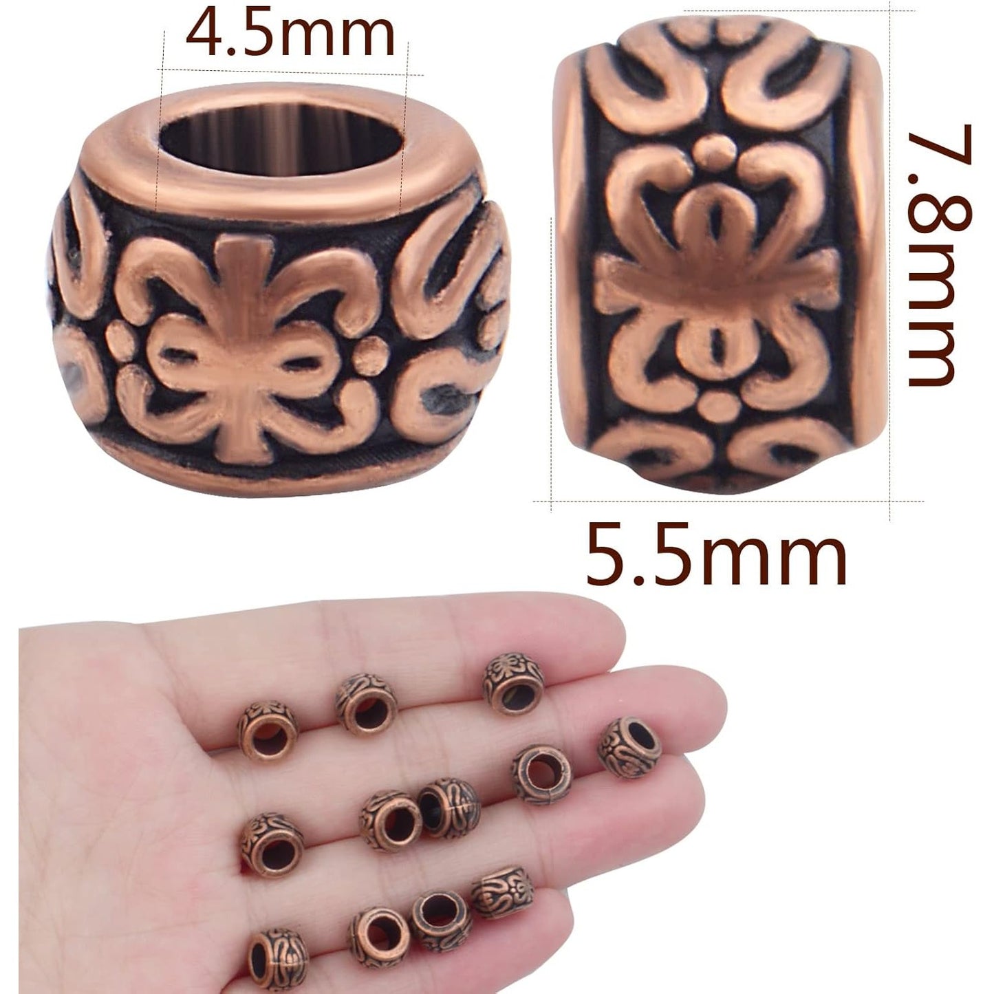 BronaGrand 100pcs Large Hole Spacer Beads Tibetan Alloy European Rondelle Spacers Vintage Loose Charm Beads for DIY Necklace Bracelet Jewelry Making, 7.8x5.5mm, Hole: 4.5 mm