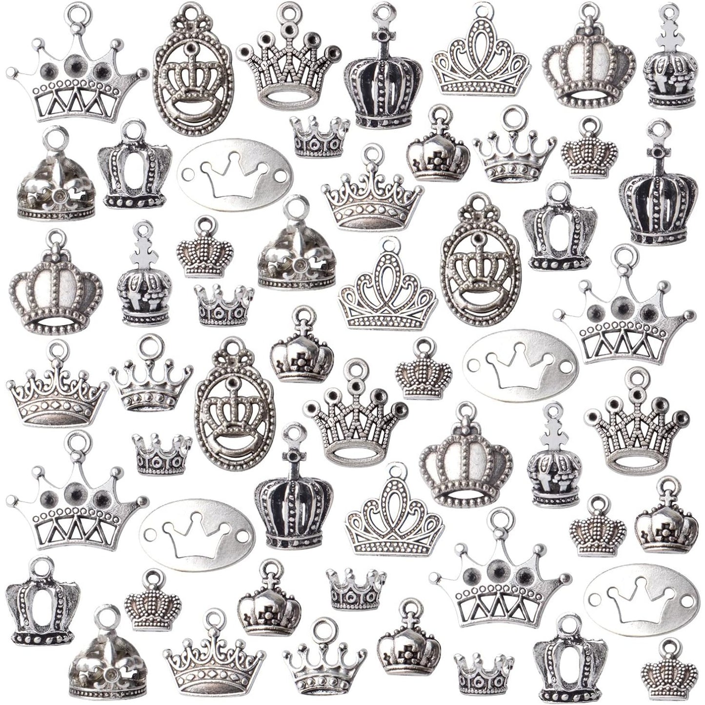 100g Antique Silver King Crown Charms Alloy Crown Pendant Charms Mixed Styles Jewelry Crown Charms for DIY Bracelet Jewelry Making Crafts Supplies