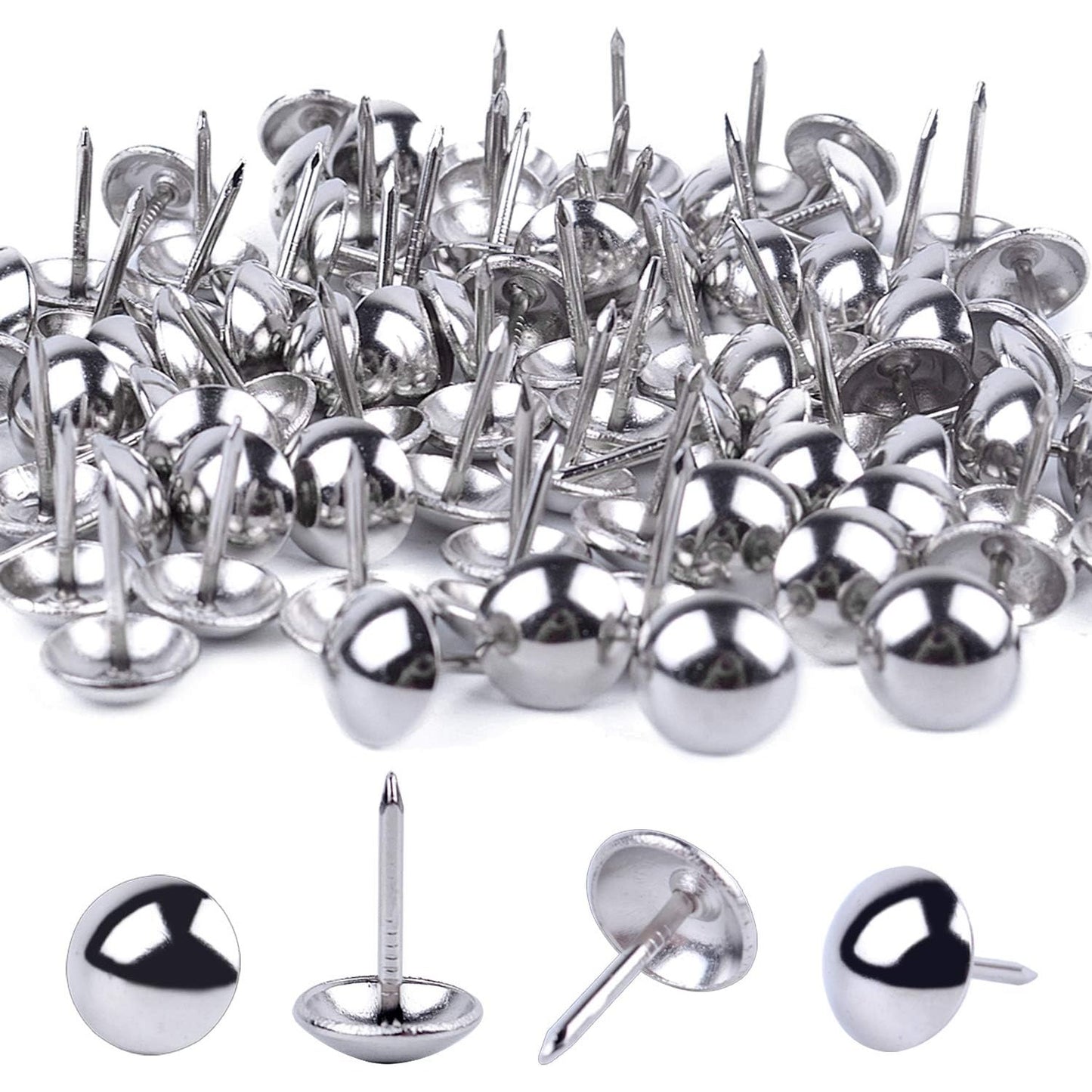 BronaGrand 100 Pieces Upholstery Tacks Furniture Nails Pins, 7/16 Inch (Silver)