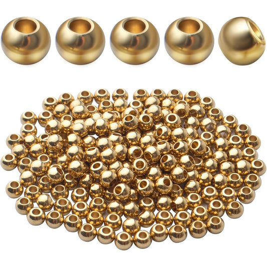 200pcs Round Ball Spacer Beads Brass Rondelle Beads Loose Beads Charm Beads for DIY Bracelet Jewelry Craft Making Supplies,4mm