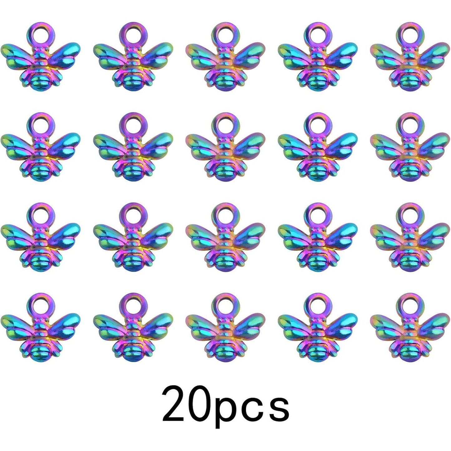 20 Pieces Rainbow Color Mini Honeybee Charms Alloy Flying Animal Bee Pendants Bee Shape Charms Craft Supplies for DIY Necklace Bracelet Earrings Jewelry Making