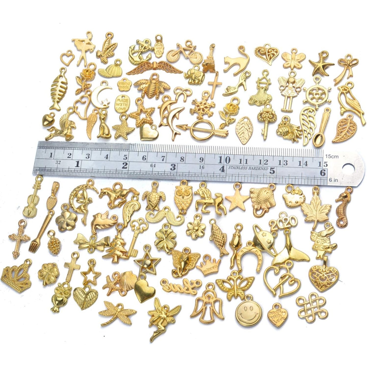 100pcs Gold Plated Charms Mixed Pendant Animals Plants Stars Charms for Necklace Bracelet Jewelry Making and Crafting