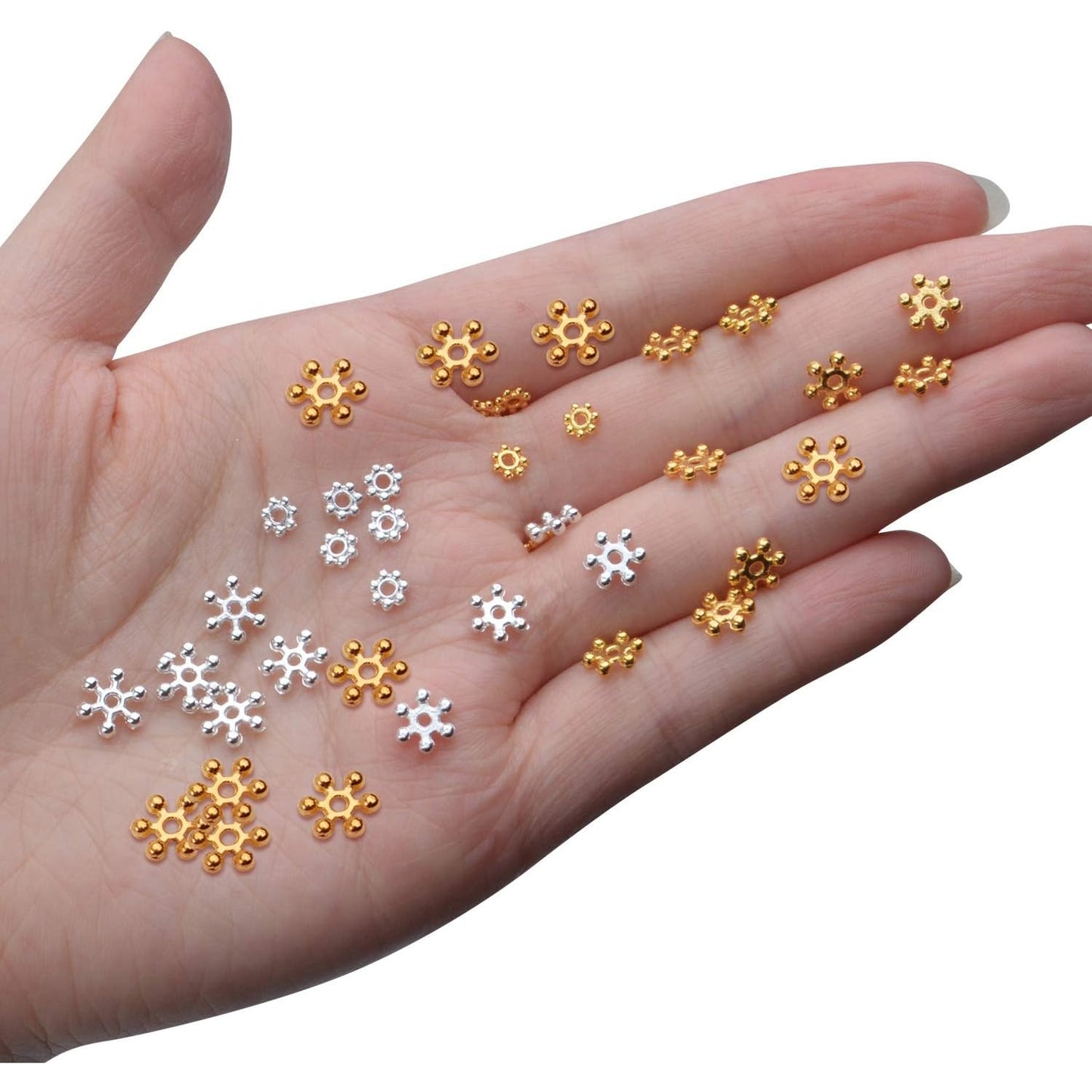Jewelry Bead Charm Spacers, 600pcs 4mm/6mm/8mm Alloy Flower Jewelry Spacer Beads Metal Beads for DIY Bracelets Necklaces Jewelry Making, Silver and Gold
