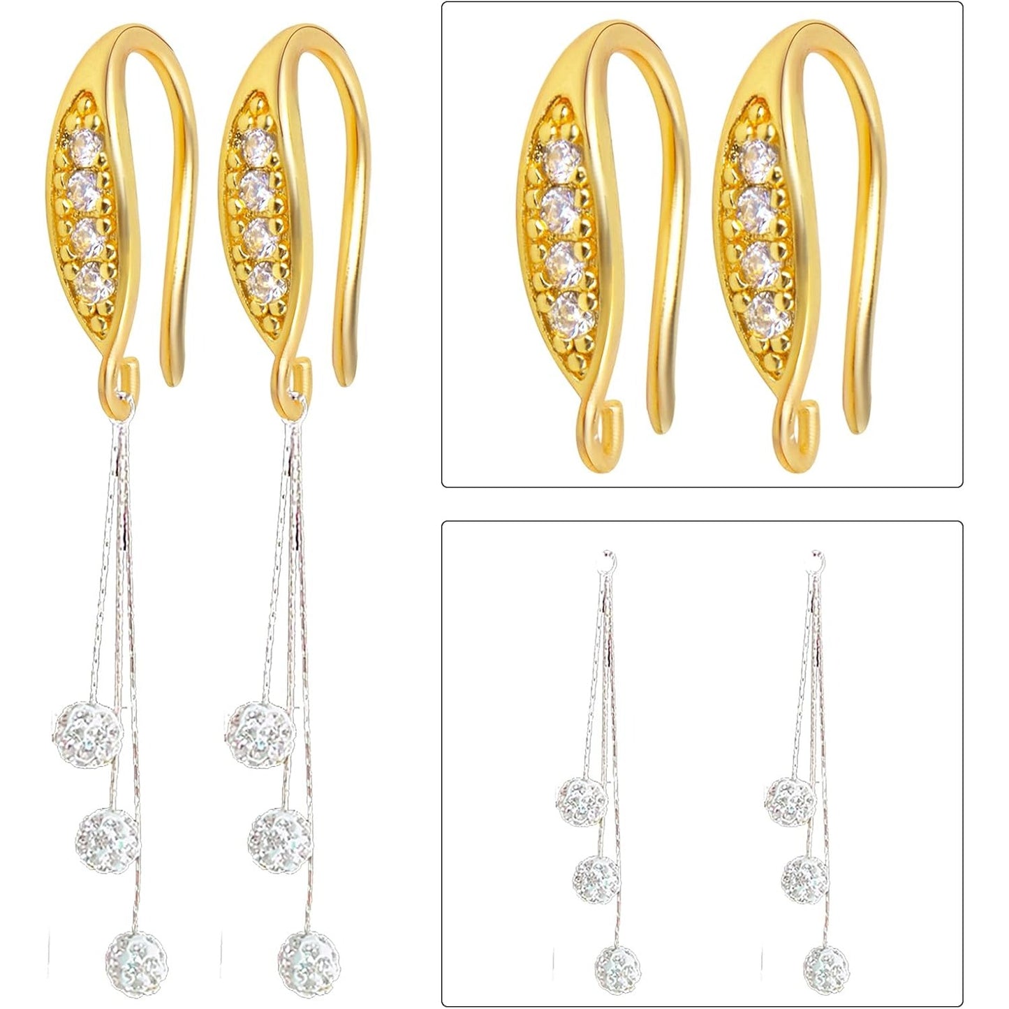 10pcs Brass Cubic Zirconia Earring Hooks Hypoallergenic Rhinestone Ear Wire Hooks with Dangle Loop Connectors for DIY Earrings Jewelry Making Findings, Rose Golden