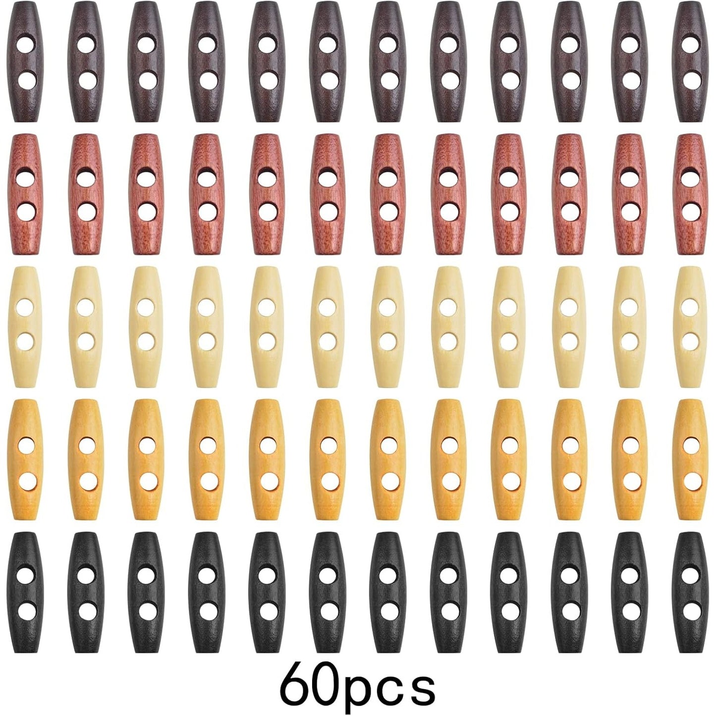 60 Pieces Oval Wooden Buttons 2 Holes Wood Sweater Coats Buttons Horn Toggle Buttons Accessories for Jacket Clothing Sewing DIY Art Craft Projects, 5 Colors
