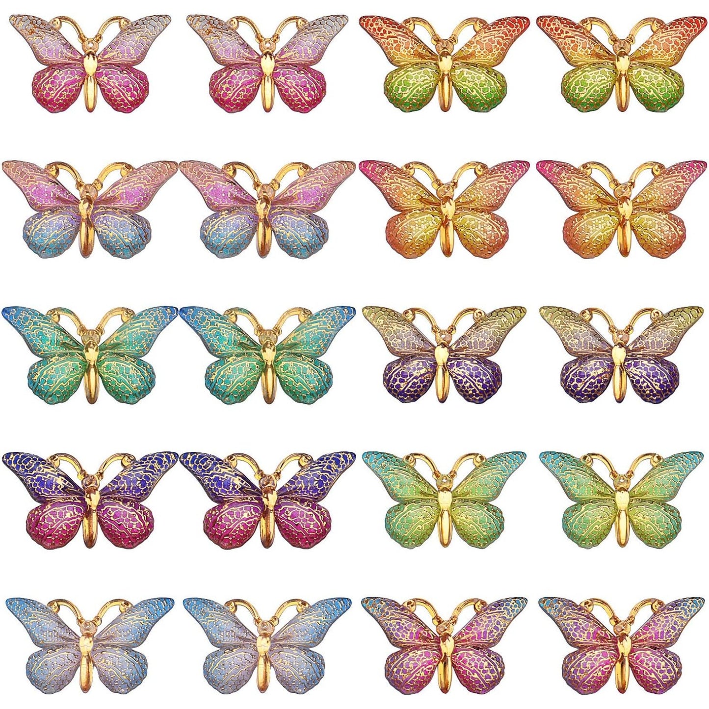 20pcs Colorful 3D Butterfly Charms Plastic Butterfly Pendants Hand Jewelry Accessories for DIY Earrings Bracelet Necklace