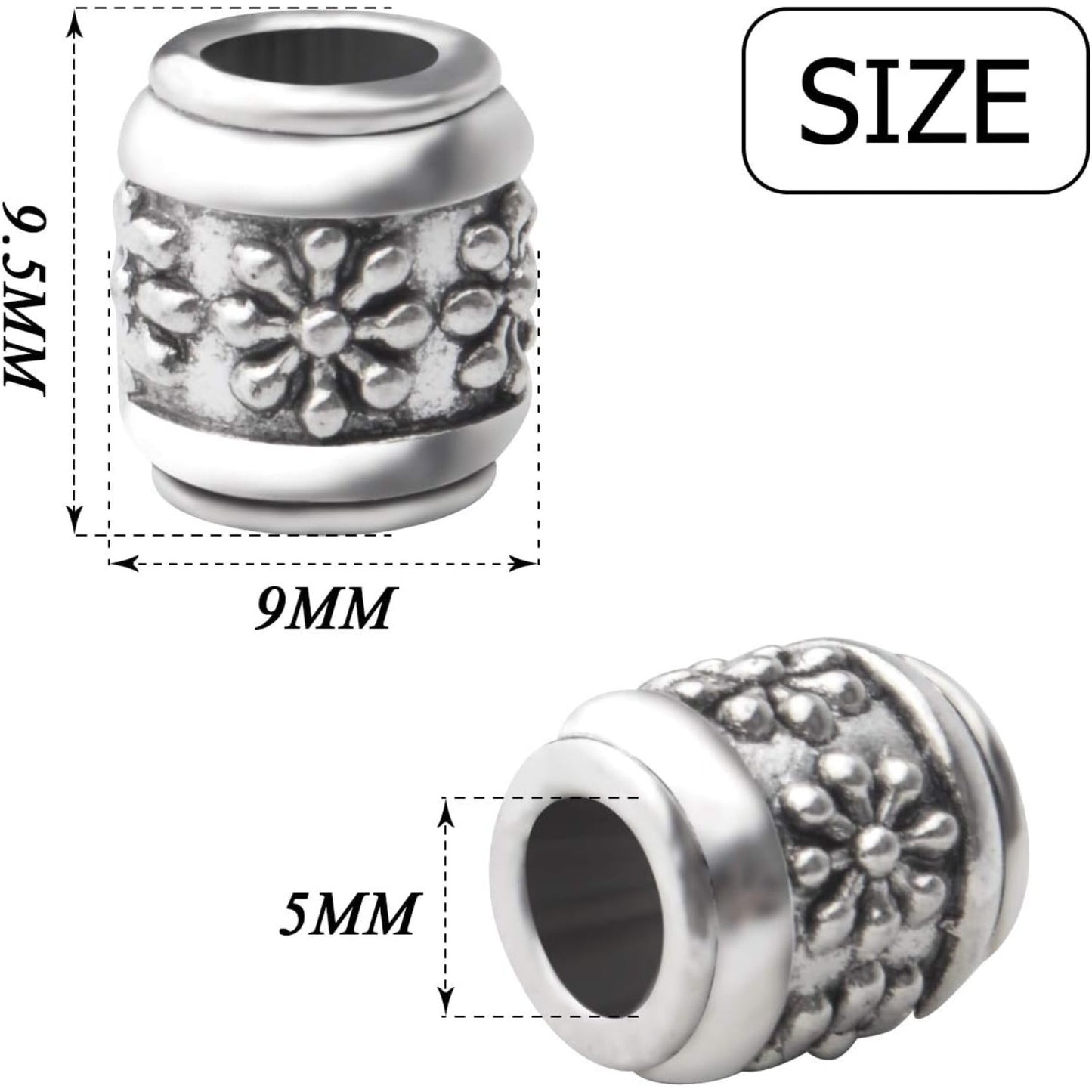 50pcs Antique Silver Large Hole Spacer Beads Alloy European Style Tube Bead Spacer Tibetan Beads Column Spacers Jewelry Spacer Charms for DIY Bracelet Jewelry Crafts Making, Hole: 5mm