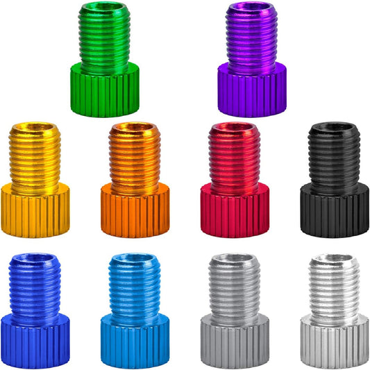 20pcs Bike Valve Adapters,10 Colors Metal Presta Valve Adapter Bicycle Bike Tube Pump Air Compressor Tools-French/UK to US