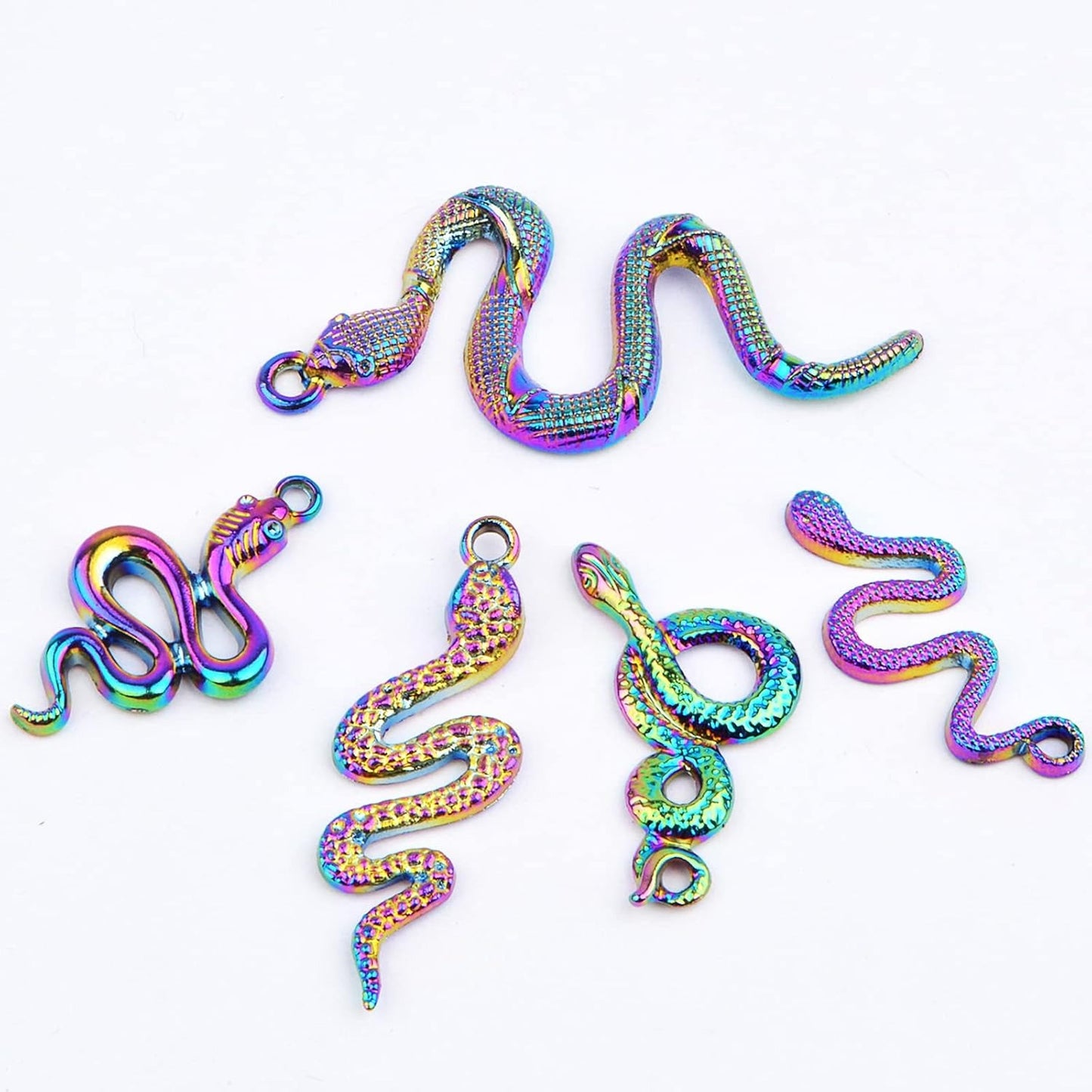 10 Pieces 5 Styles Snake Pattern Pendant Charms Alloy Animal Serpent Shape Dangle Pendants Craft Supplies for DIY Necklace Bracelet Jewelry Making, Rainbow Color