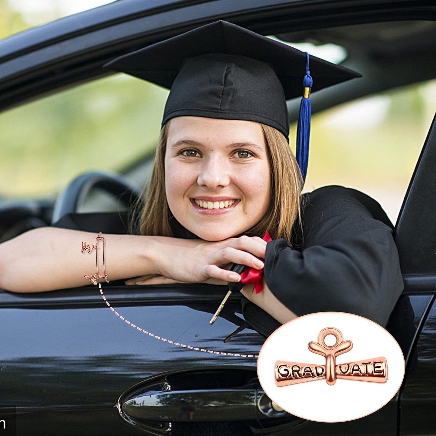 50pcs Silver Graduation Charms Pendants Graduate Hanging Charm with Diploma for Bracelets Keychain Necklace