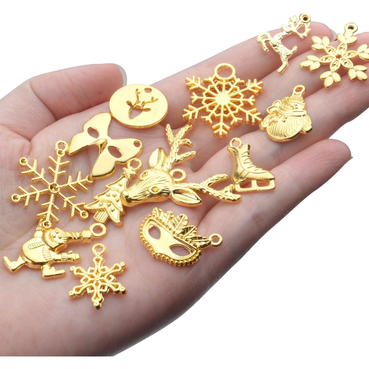 Christmas Charms Pendants,100 Gram(40-70 pieces) Alloy Pendants Mixed Styles for Crafting Jewelry Making Accessory DIY Necklace,Gold