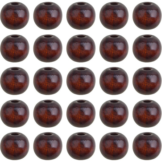 200pcs Natural Round Wooden Spacer Beads Solid Wood Loose Beads with 4.5 mm Large Hole Handmade Accessories for DIY Bracelet Crafts Jewelry Making, Dark Coffee
