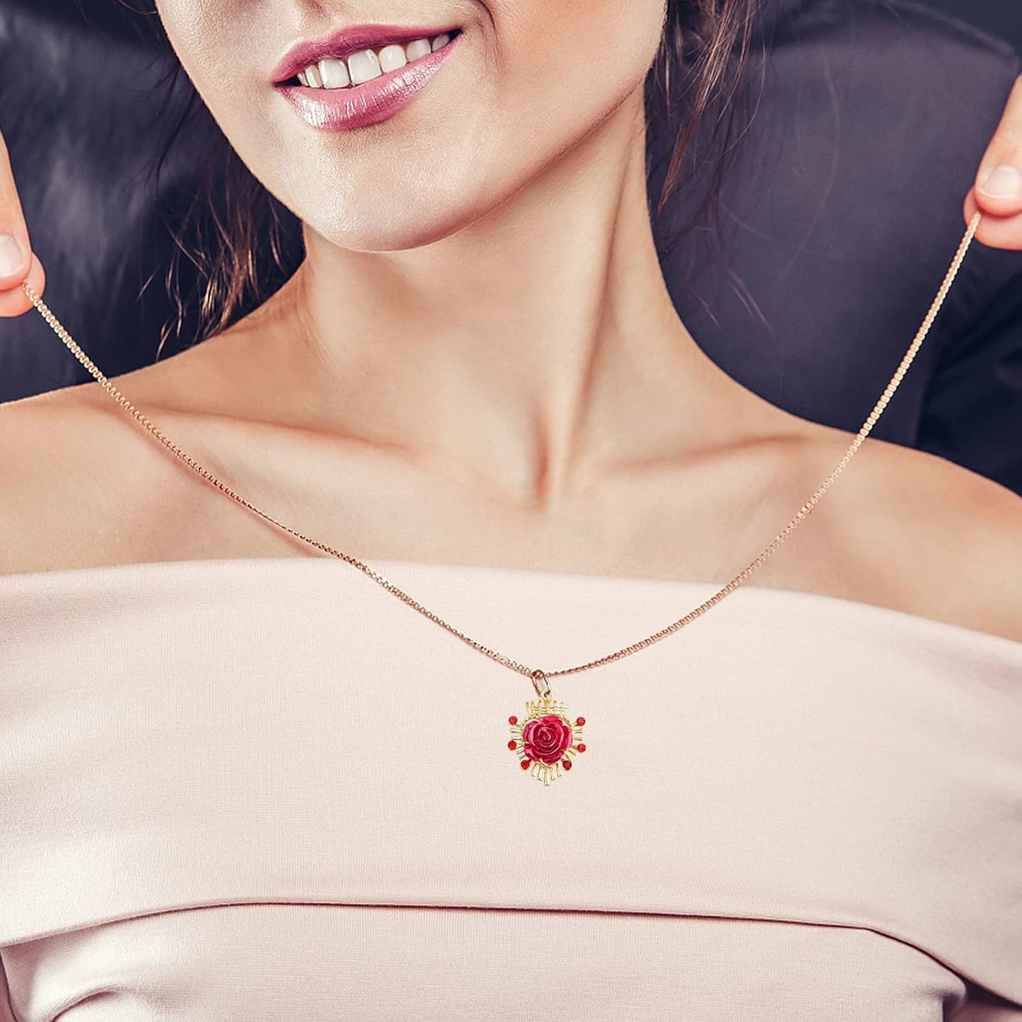 20pcs Resin Red Rose Charms with Rhinestone Golden Plated Alloy Lovely 3D Roseflower Dangle Pendants with a Storage Box for DIY Necklace Bracelet Jewelry Making Supplies Decor
