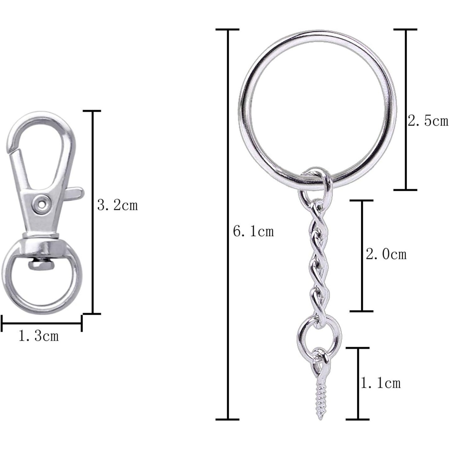 50 Pieces Metal Swivel Clasps Lanyard Snap Hook Lobster Claw Clasp and Key Rings Keychain with 11mm Screw Eye Pins