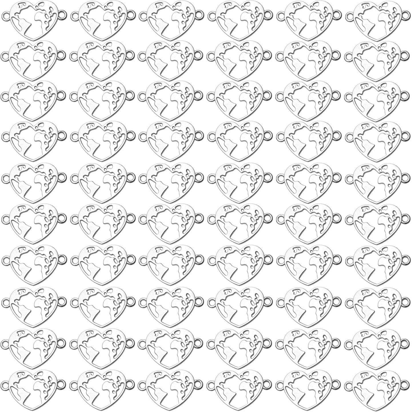 60pcs Alloy Large Filigree Heart Charm Love Connector Links Charms Double Loops Jewelry Heart Charm Pendants for DIY Bracelet Jewelry Crafts Making Accessories