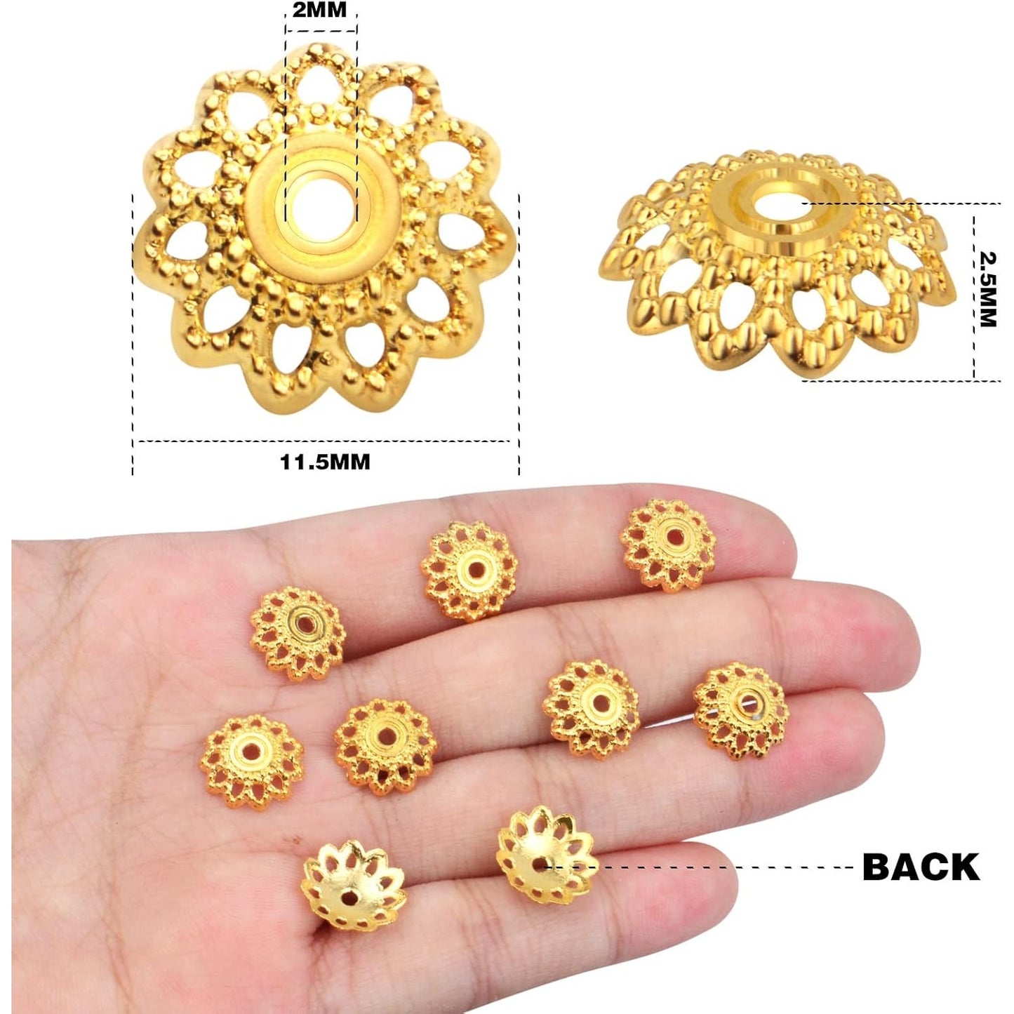 200pcs 12mm Flower Filigree Bead Caps Alloy Spacer Beads Caps Flower End Caps Loose Beads for Bracelet Necklace DIY Jewelry Making Crafts Supplies