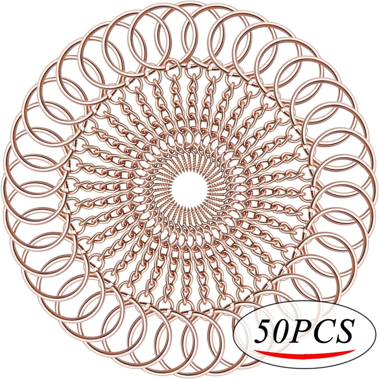 50pcs 25mm Split Key Ring with Extend Chain and 12mm Screw Eye Pin for Craft Charm Making,Rose Gold