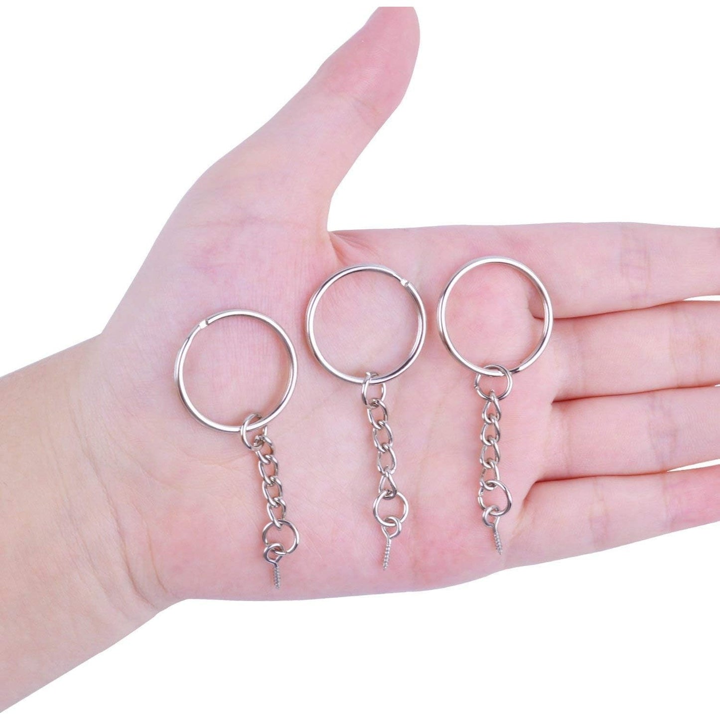BronaGrand 50pcs 25mm Split Key Ring with Extend Chain and 12mm Screw Eye Pin for Craft Charm Making