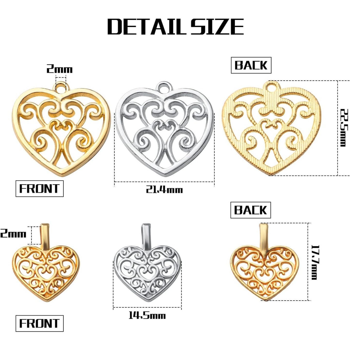 60pcs Heart Charms Tibetan Alloy Filigree Hollow Heart Love Charm Pendants for DIY Earring Bracelet Jewelry Crafts Making,2 Styles