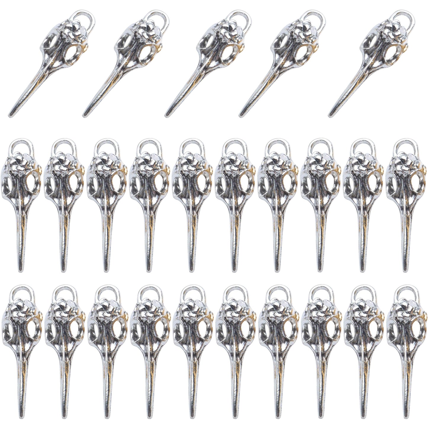 Bird Head Skull Charms, 25pcs Tibetan Style Bird Skull Head Charms Alloy Bird Head Skeleton Pendants for Necklace Bracelet Jewellery Findings Crafting, 5 Colors