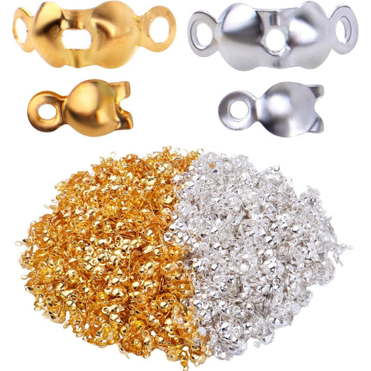 1000pcs Metal Bead Tips Knot Covers Clamshell Fold-Over Bead Tips Knot Covers Open Beads Tips Cord Ends for Jewelry Making DIY Findings Crafts