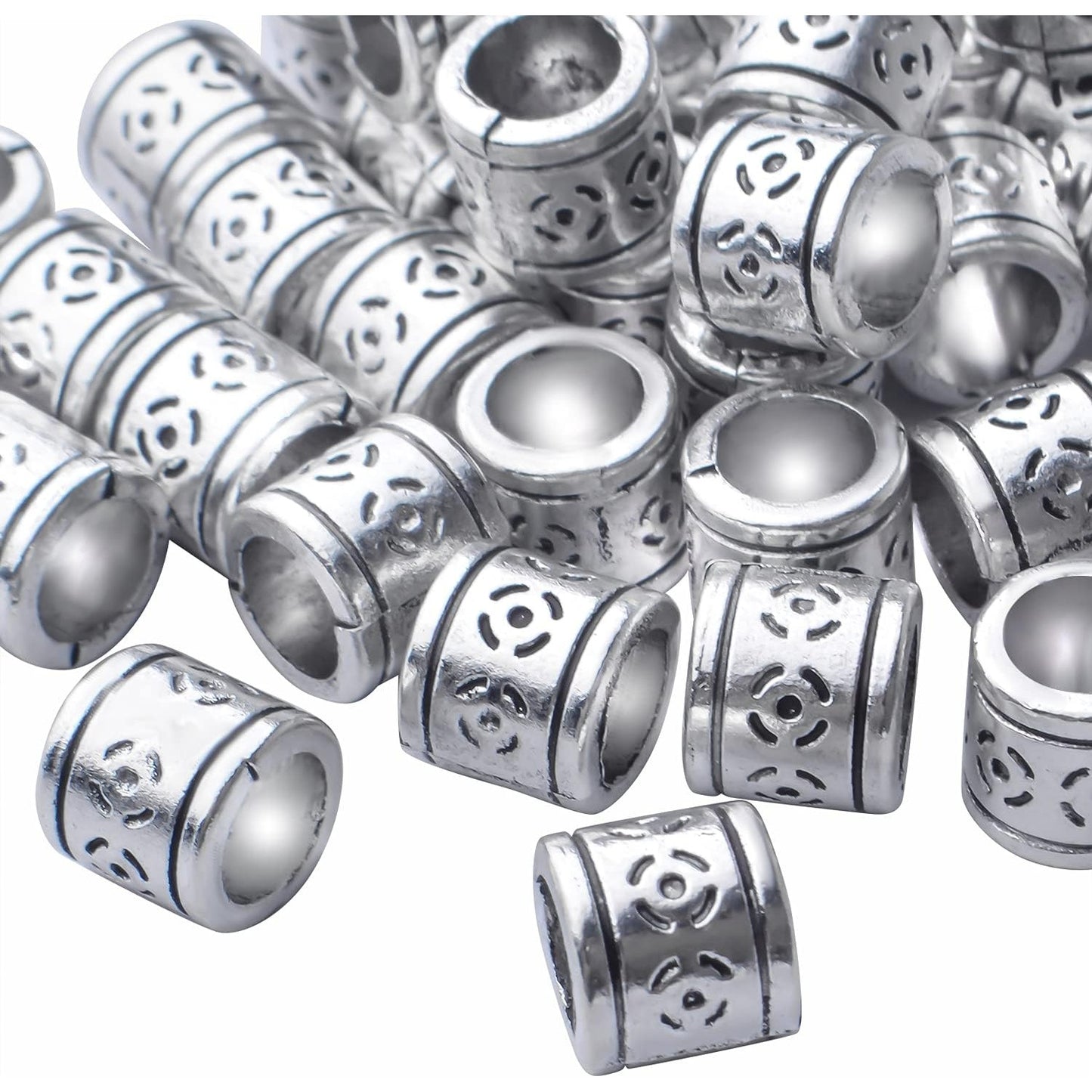 50pcs Antique Silver Alloy Rondelle Spacer Beads, 8.5mm x 8mm (Hole: 5.7mm), Loose Beads for DIY Jewelry Making