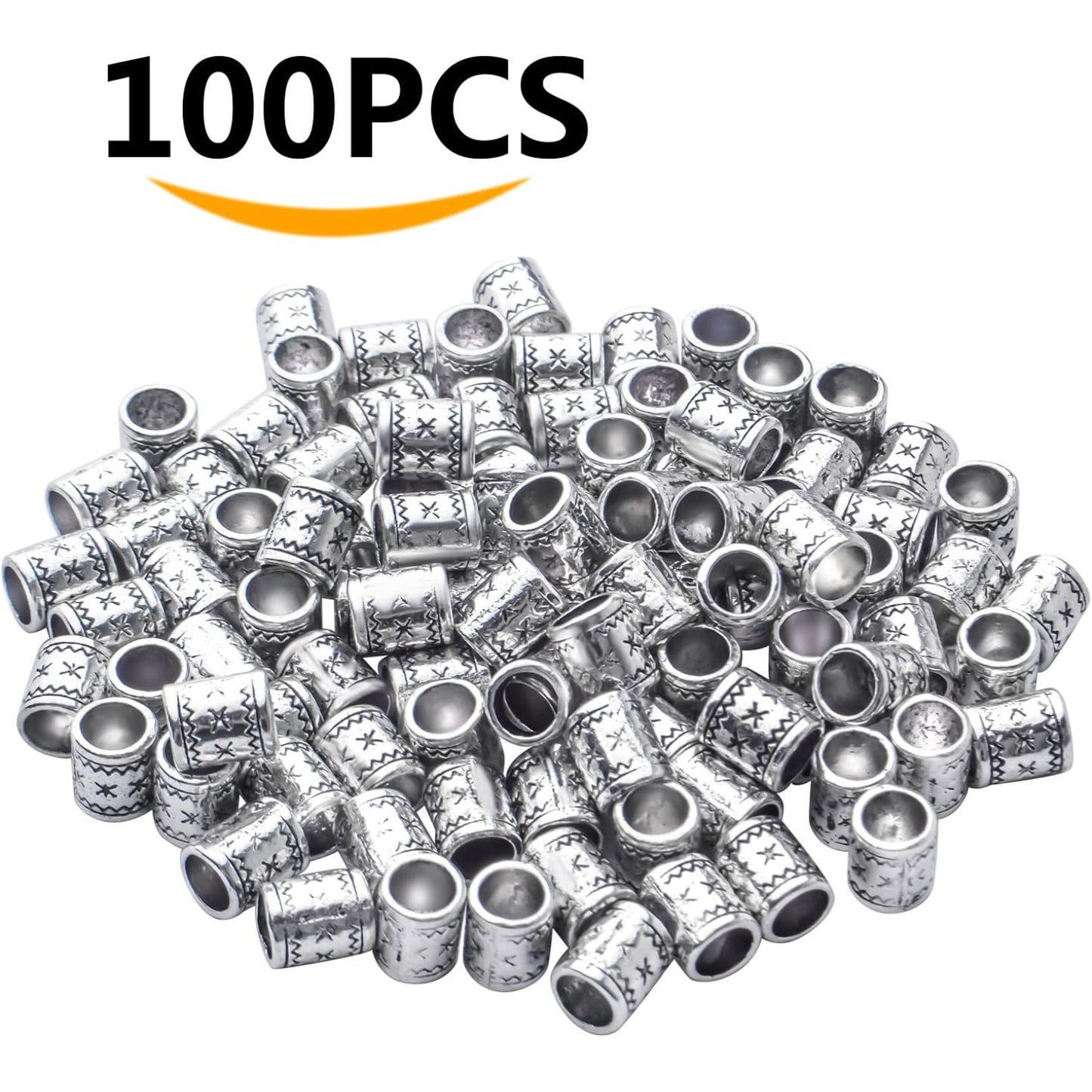 100pcs Antique Silver Alloy Cylindrical Spacer Beads, Loose Beads, Hole:4.7mm
