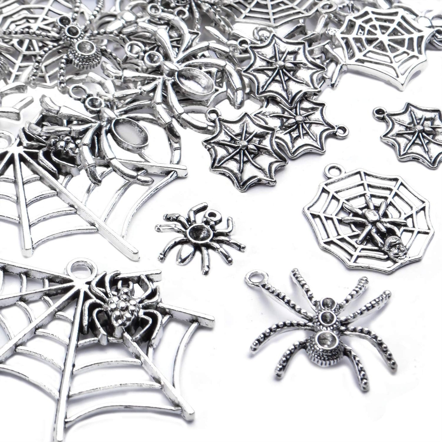 Spider Charms,100g (25-40pcs) Antique Silver Spider Charms Tibetan Alloy Halloween Theme Pendants for DIY Necklace Bracelet Making