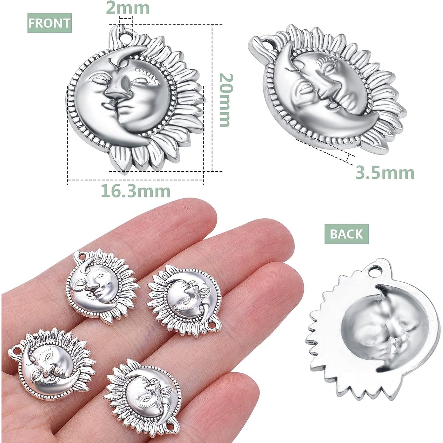 50pcs Sun and Moon Charms Pendants Alloy Sun Smile Celestial Craft Supplies for Necklace Bracelet DIY Jewelry Making Accessories