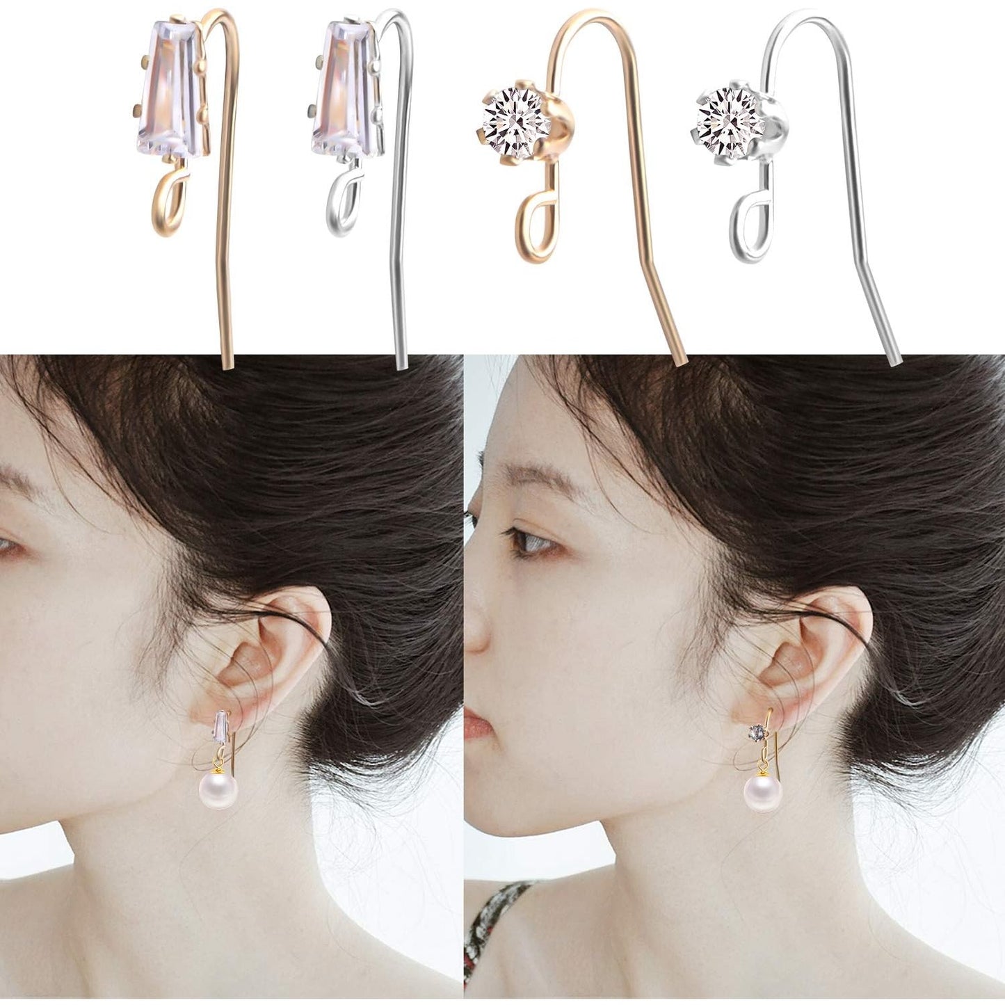 16pcs French Earring Hooks Ear Wire Hooks Hypo-allergenic Earring with Rhinestone Jewelry Earring Hook and A Box for Jewelry Making and DIY Earring Making
