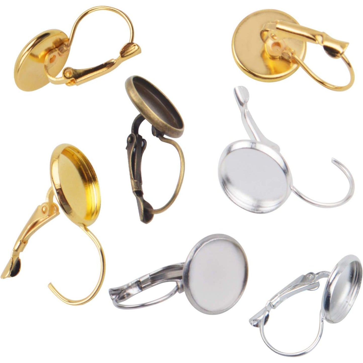Hook Earring Cabochon Settings, 20 Pieces Lever Back Hook Earrings with Flat Round Tray Blank Cabochon Setting Ear Wires for Earring Designs(12 mm)
