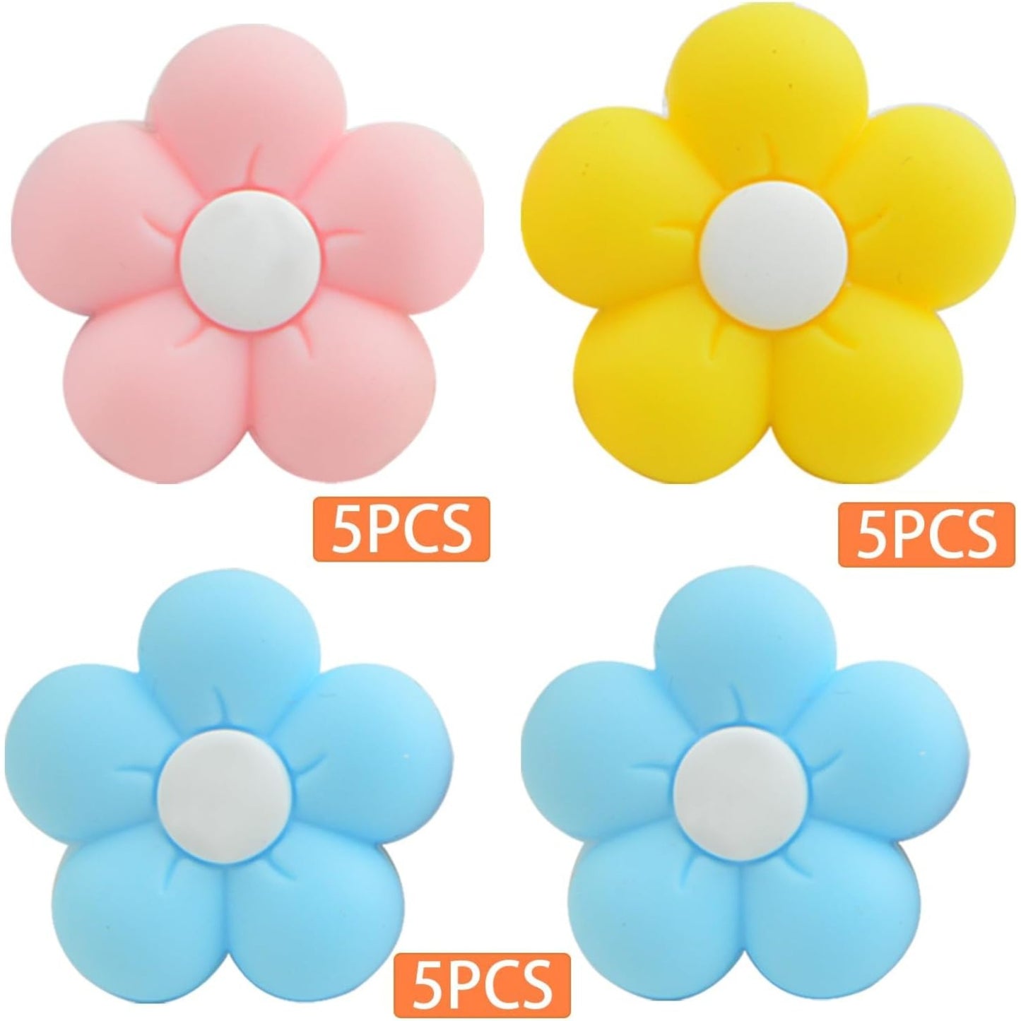 15 Pieces Colorful Flower Silicone Focal Beads Cute Daisy Sunflower Shaped Loose Rubber Bead Flat Spacer Beads for Beaded Pens Bracelet Lanyard Keychains Making Supplies