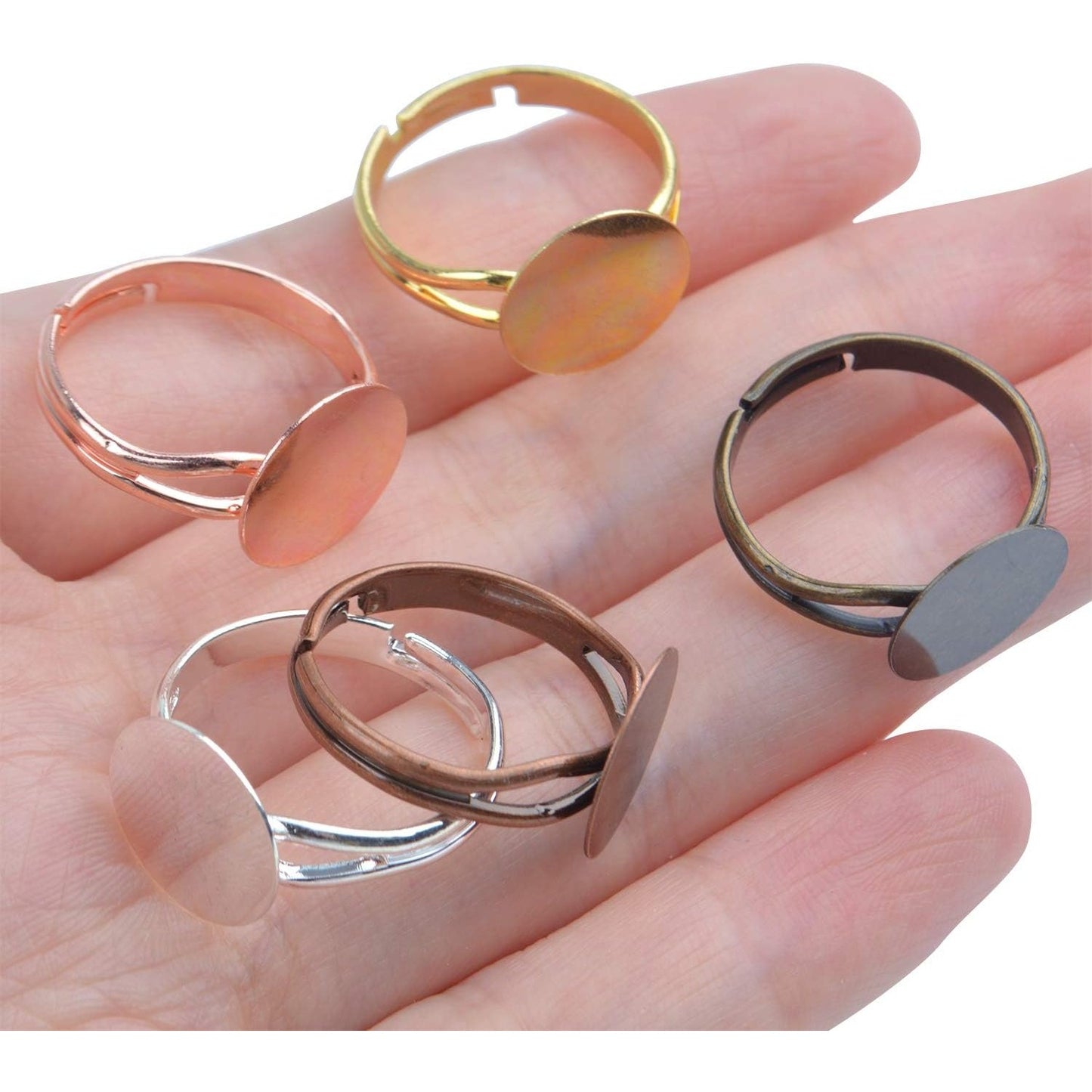 Blank Rings,20pcs Adjustable Ring Base Blank Ring Bezels Flat Round Cabuchon Rings Components for Making Jewelry Crafts