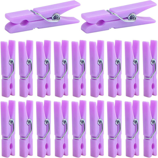 100 Pieces Mini Photo Clips Plastic Strong Springs Clothespins Decorative Craft Binder Clips for Hanging Picture Paper Scrapbooking Home Office Decor, Purple