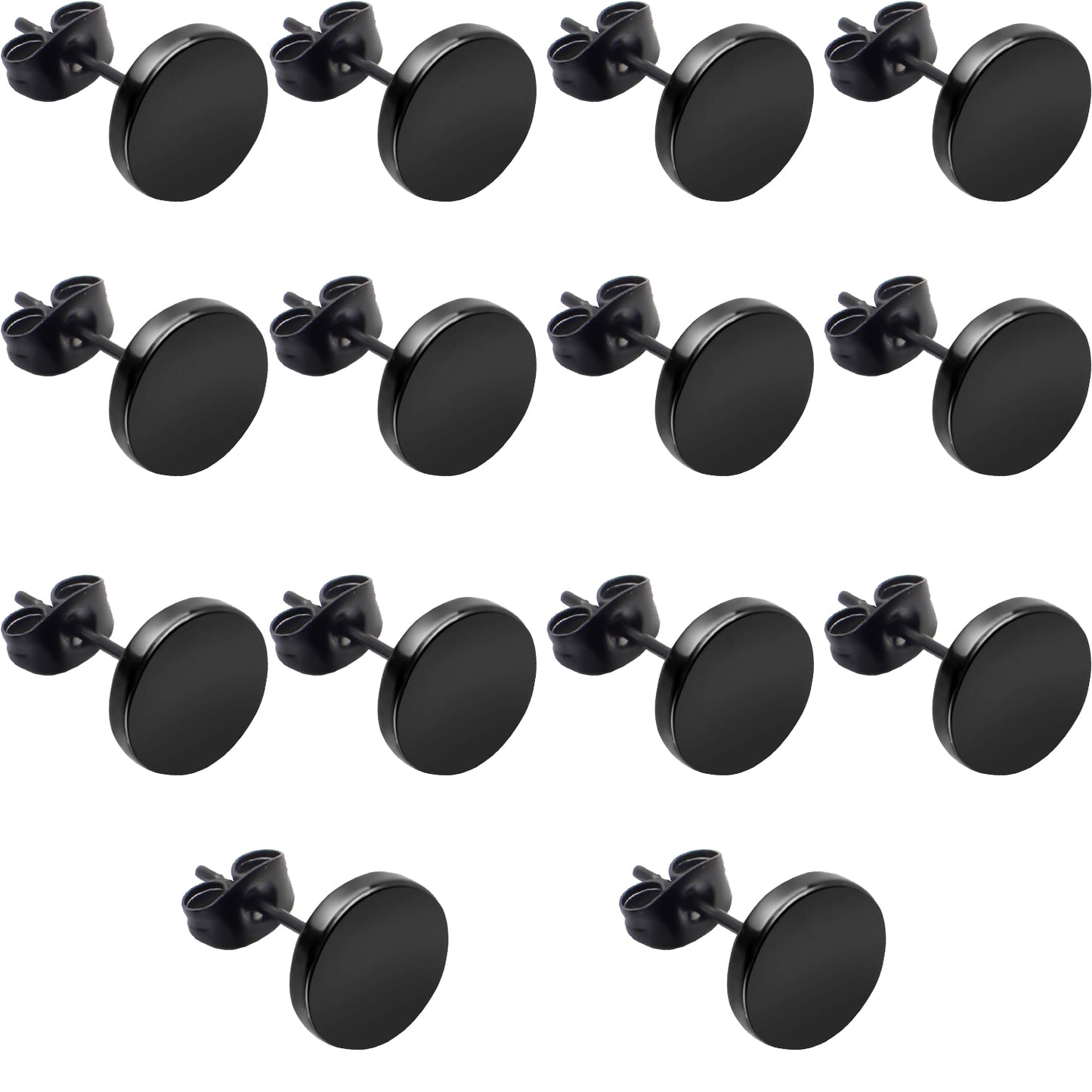 Black Round Stud Earrings, 7 Pairs Stainless Steel Dot Earrings Hypoallergenic Earrings Studs for Man Woman, 3mm/4mm/5mm/6mm/7mm/8mm/10mm