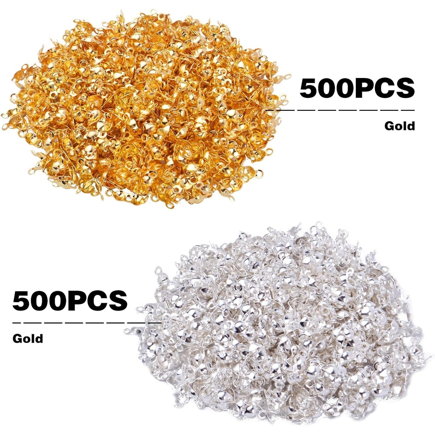 1000pcs Metal Bead Tips Knot Covers Clamshell Fold-Over Bead Tips Knot Covers Open Beads Tips Cord Ends for Jewelry Making DIY Findings Crafts