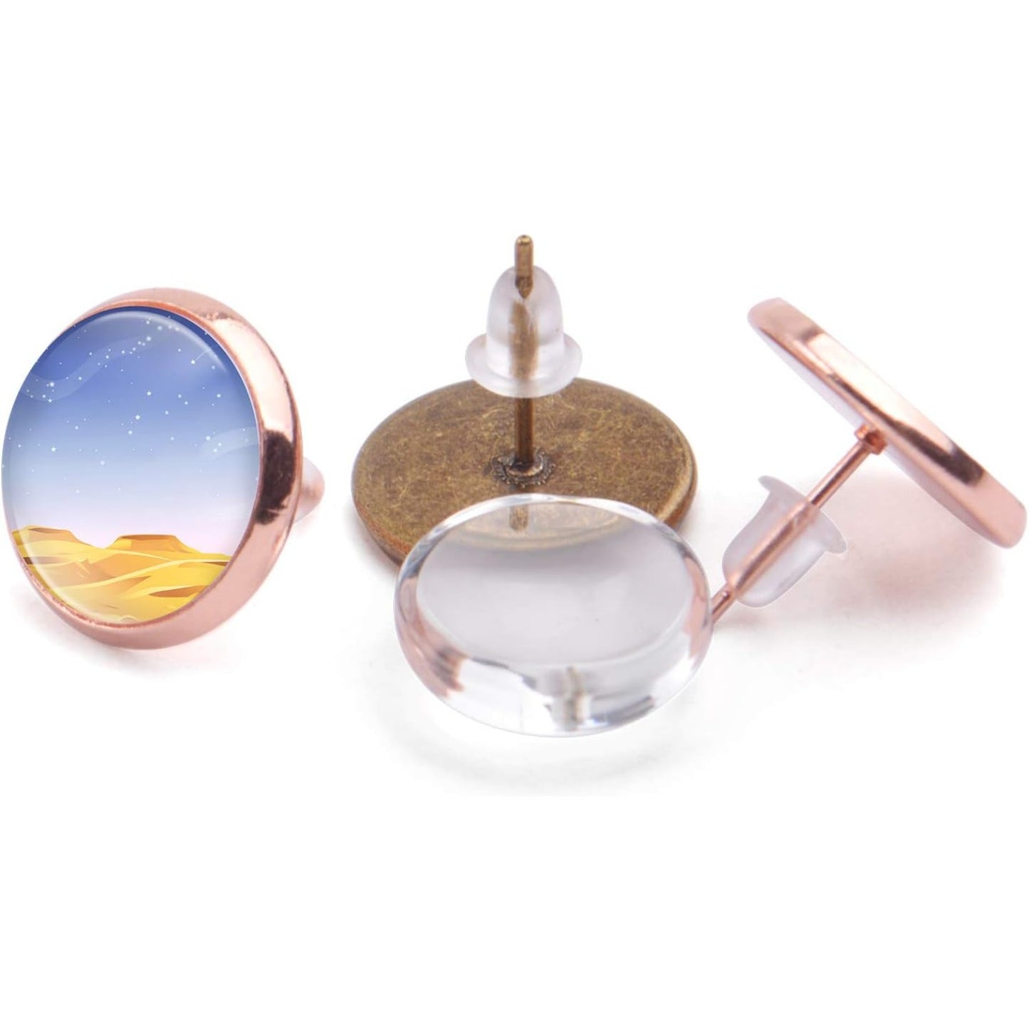Earring Cabochon Settings,40pcs Stud Earring Cabochon Post Cup Blank Earring Bezel with 40pcs Glass Dome Cabochons and 40pcs Clear Earring Backs for Jewellery Making