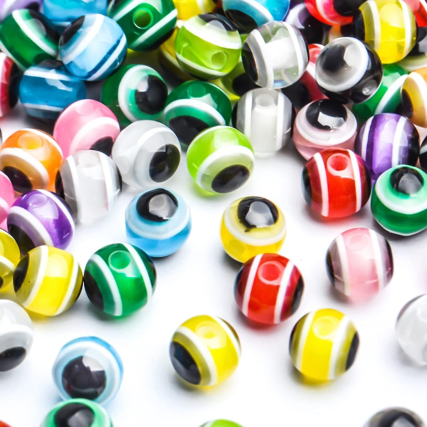 Evil Eye Beads,200pcs Mixed Evil Eye Spacer Beads Round Resin Beads Bulk for Bracelets Necklace Jewelry Making,1.6mm Hole