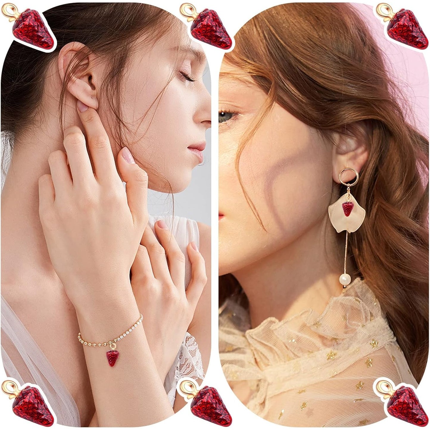 20pcs Enamel 3D Strawberry Charms Resin Red Strawberry Pendants Mini Fruit Hanging Pendant Ornament for DIY Earring Bracelet Necklace Jewelry Making Decoration, 2 Styles
