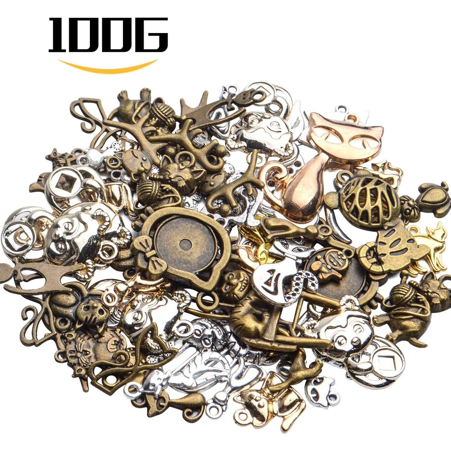 Cat Charm Pendant,100 Gram Craft Supplies Tibetan Animals Pet Pendants Mixed Alloy Cats Charms Jewelry Making Findings for Necklace Bracelet Earrings