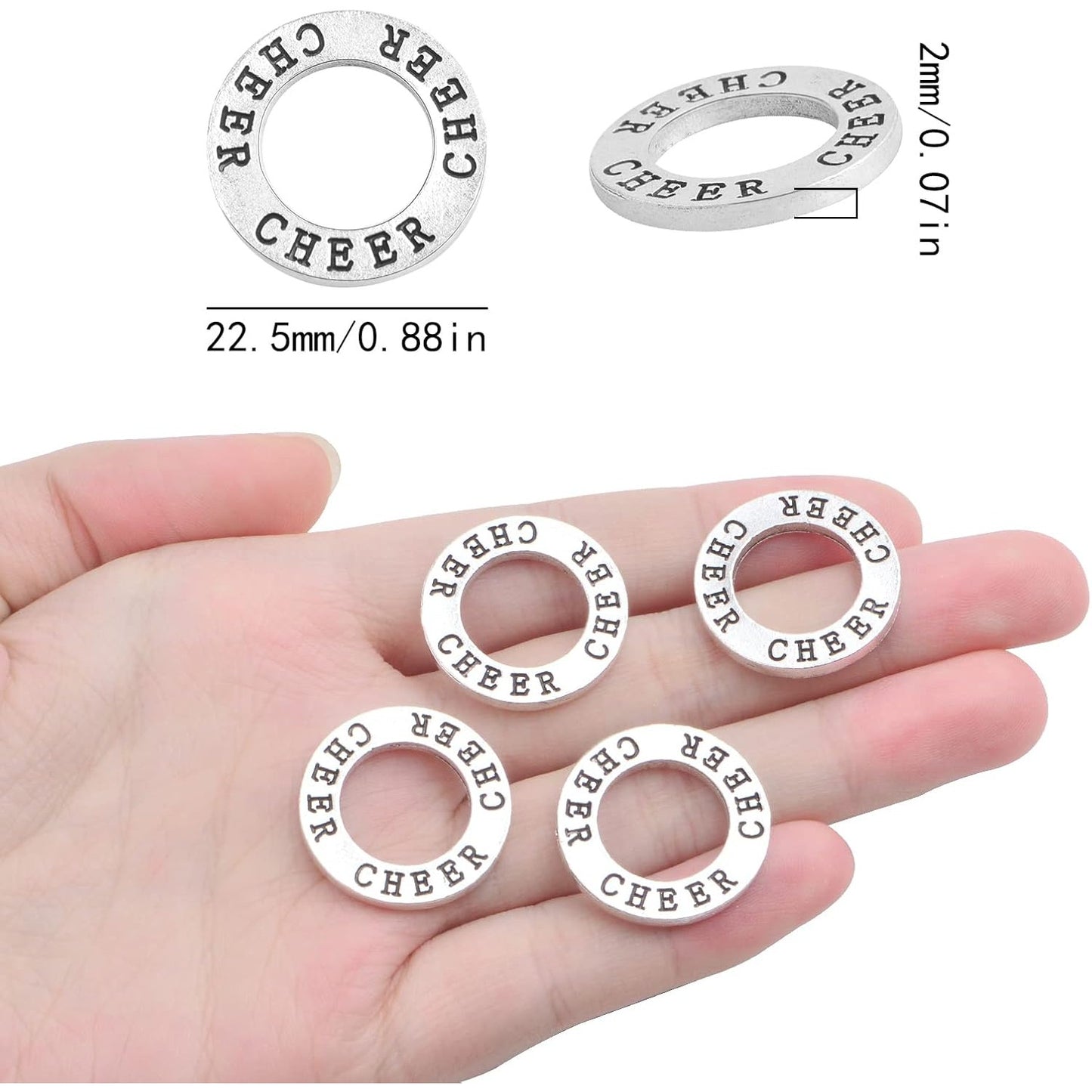 20pcs 22.5 mm Antique Silver Circle Cheer Charms Connectors Alloy Round Engraved Word Cheer Stamped Pendants for DIY Necklace Bracelet Jewelry Making Cheering Gifts