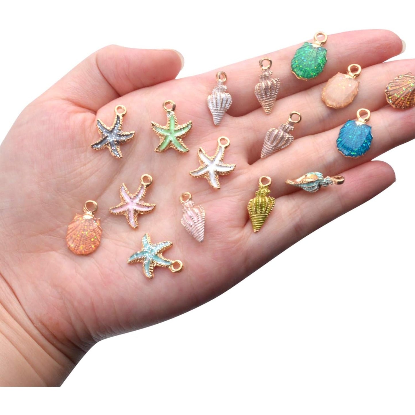 30pcs Assorted Charm Pendants Lovely Gold Plated Enamel Marine Life Shell Starfish Conch Mixed for Jewelry Making