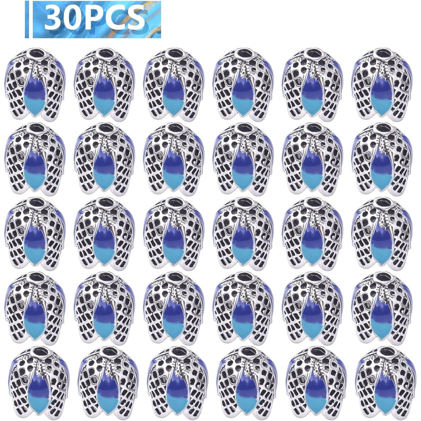 30pcs Enamel Flower Bead Caps Tibetan Alloy Vintage Hollow Tassel End Caps Loose Spacer Beads for DIY Charm Bracelet Necklace Earrings Jewelry Making, 13.5 mm x 12 mm