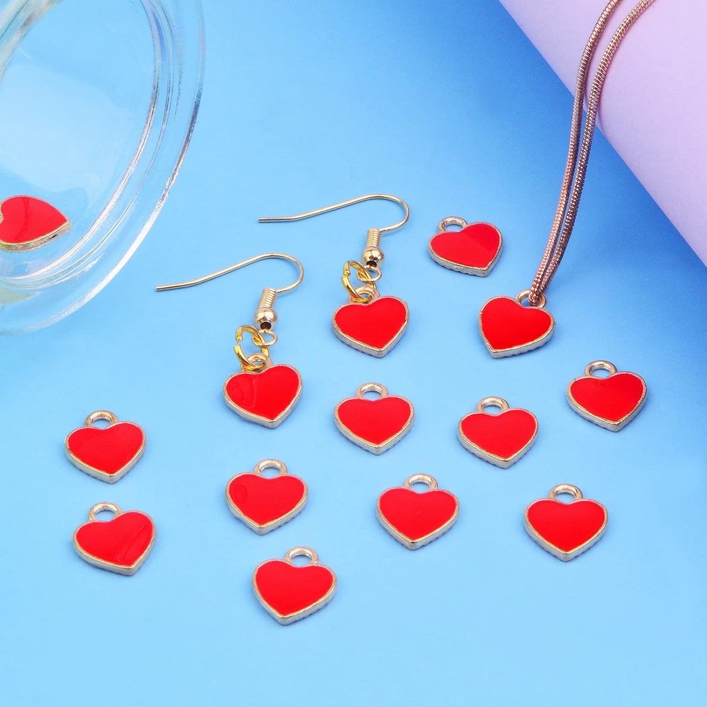50pcs Enamel Red Heart Shaped Charms Alloy Love Heart Dangle Pendants Valentine’s Day Hanging Ornaments for DIY Bracelet Necklace Earrings Jewelry Making Decor