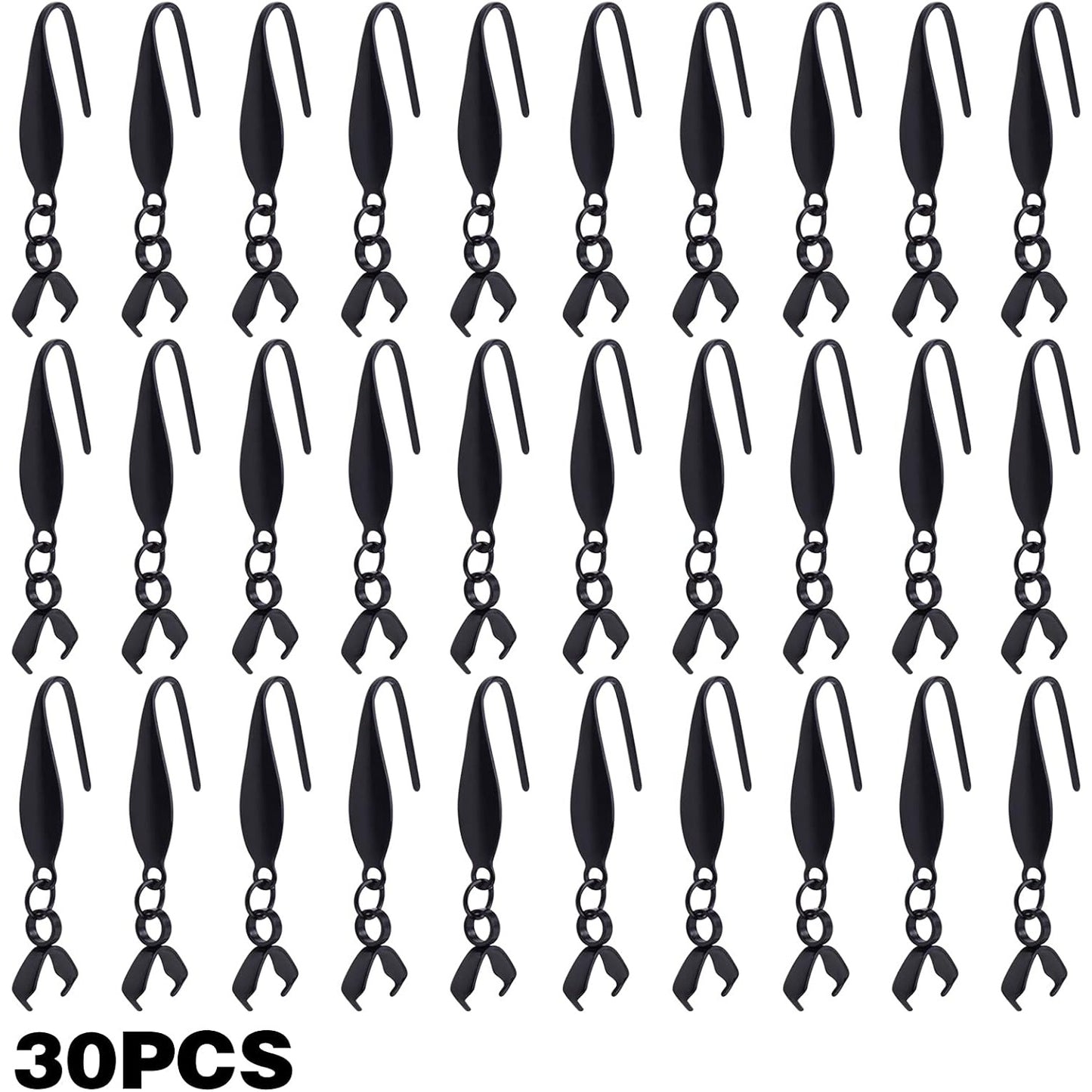 30pcs Stainless Steel Pendant Clasp Earring Hooks Hypoallergenic Ear Wire Buckle Earring Fish Hooks for Women DIY Dangle Earrings Design Jewelry Making, Black, 31 mm x 10.5 mm