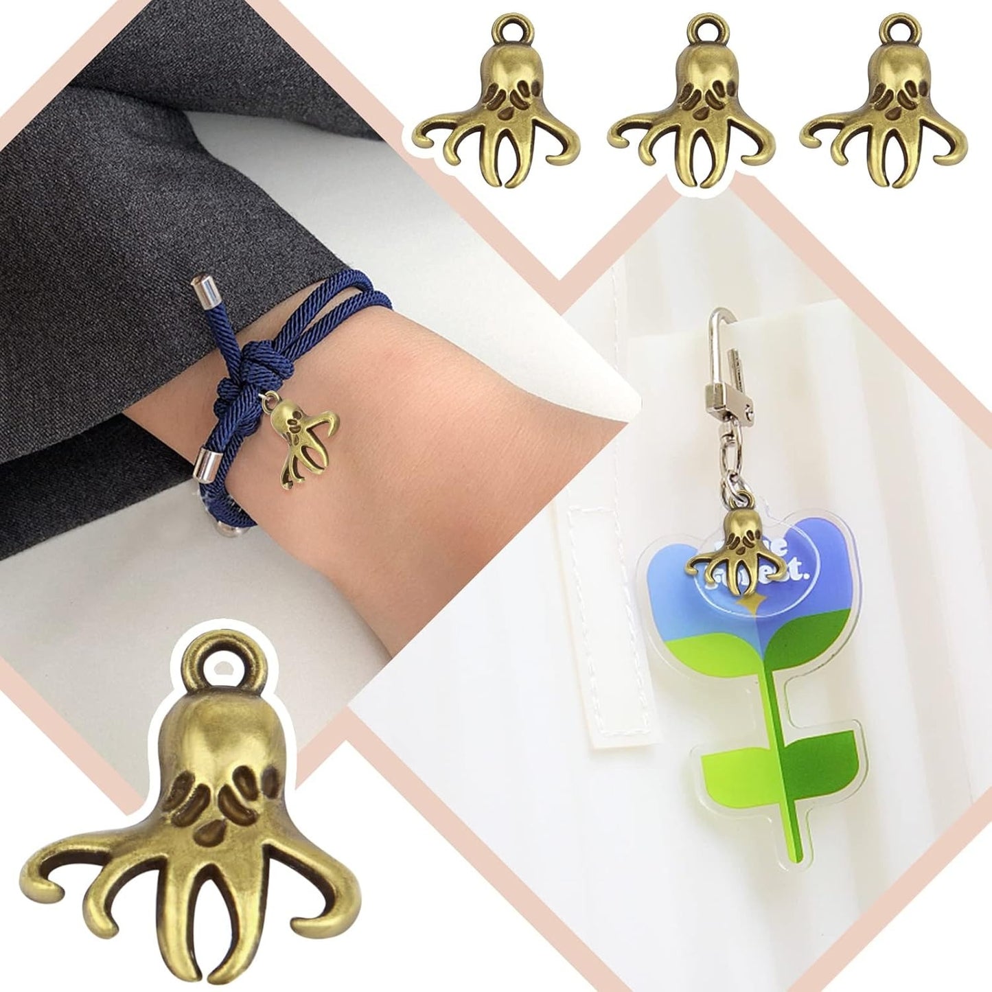 50 Pieces Antique Bronze Octopus Charms Pendants Vintage Alloy Sea Animal Dangle Pendants for DIY Earrings Necklace Bracelet Jewelry Making