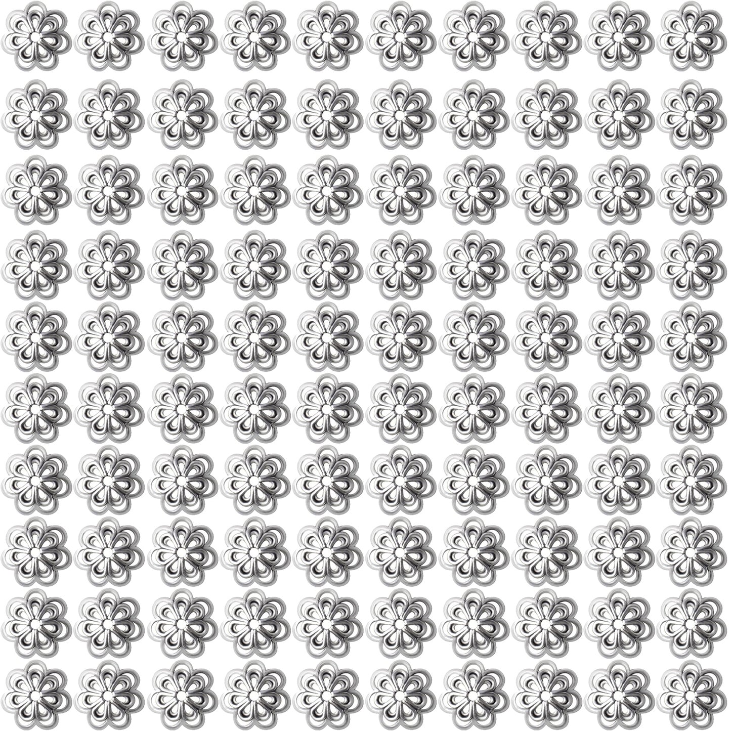 100pcs Flower Shape Alloy Filigree Hollow Bead End Caps, Jewelry Spacers Caps for Bracelet, Earrings, Crafts Making Supplies