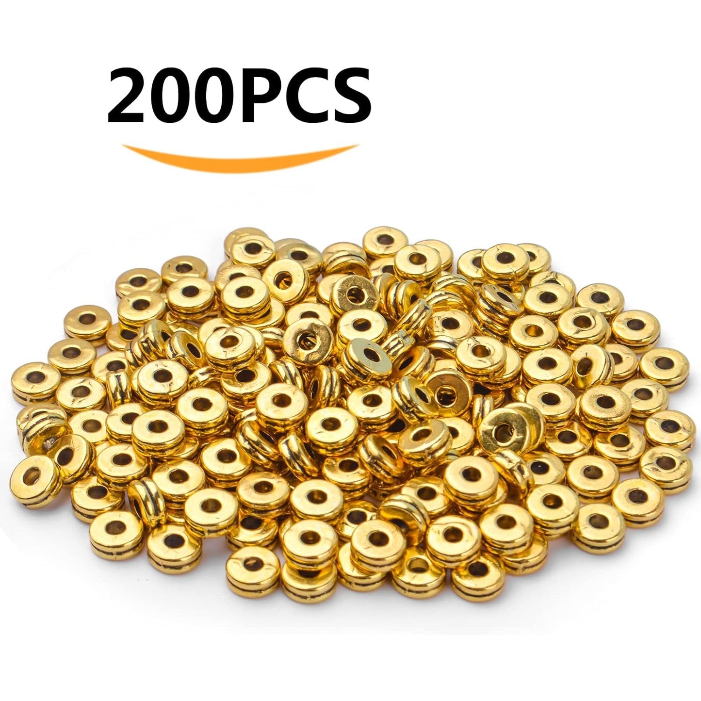 Metal Spacer Beads,200pcs Flat Round Disc Rondelle Spacer Beads Metal Rondelle Beads Spacers for Jewelry Making(6mm) - Silver and Golden