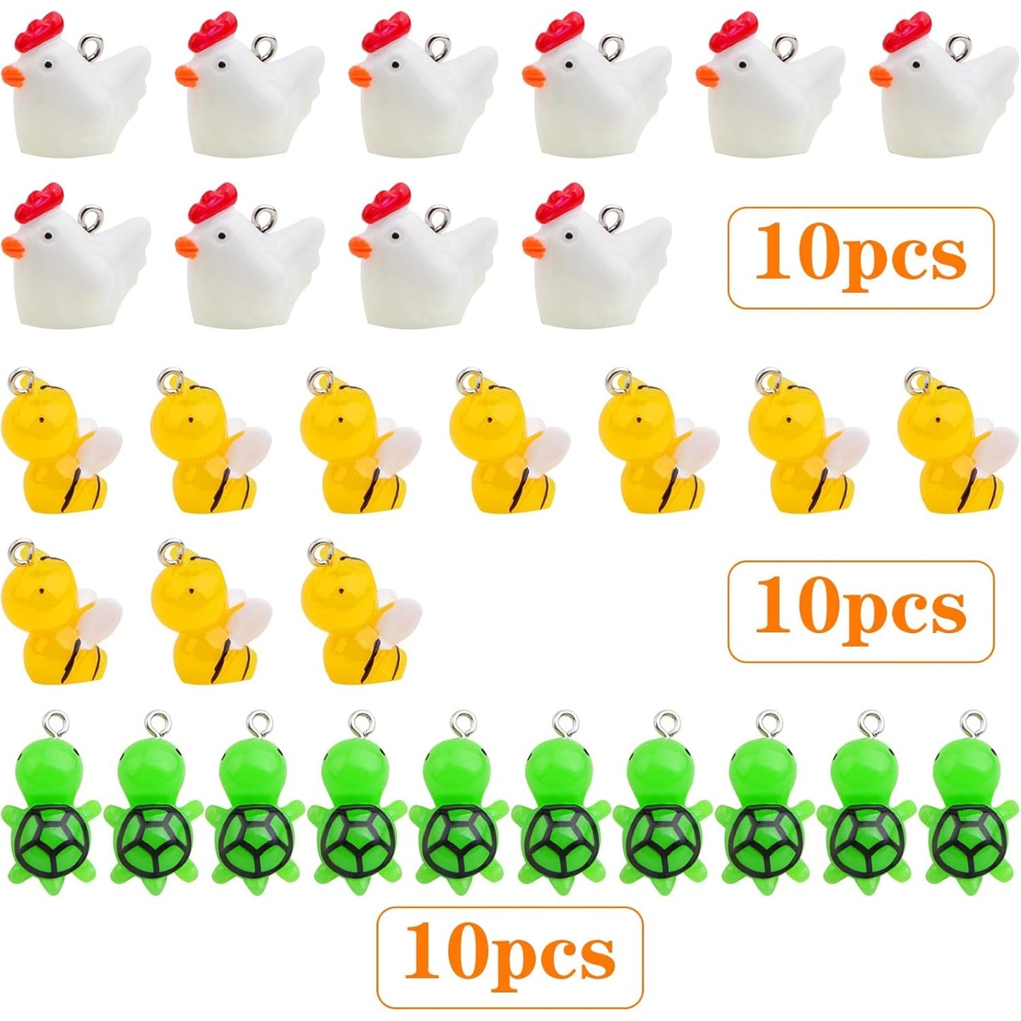 30 Pieces Plastic Resin Small Animal Charms Kit Lovely Bee Chicken Turtle Farm Theme Dangle Pendants for DIY Bracelet Necklace Earrings Jewelry Making Supplies, 3 Styles