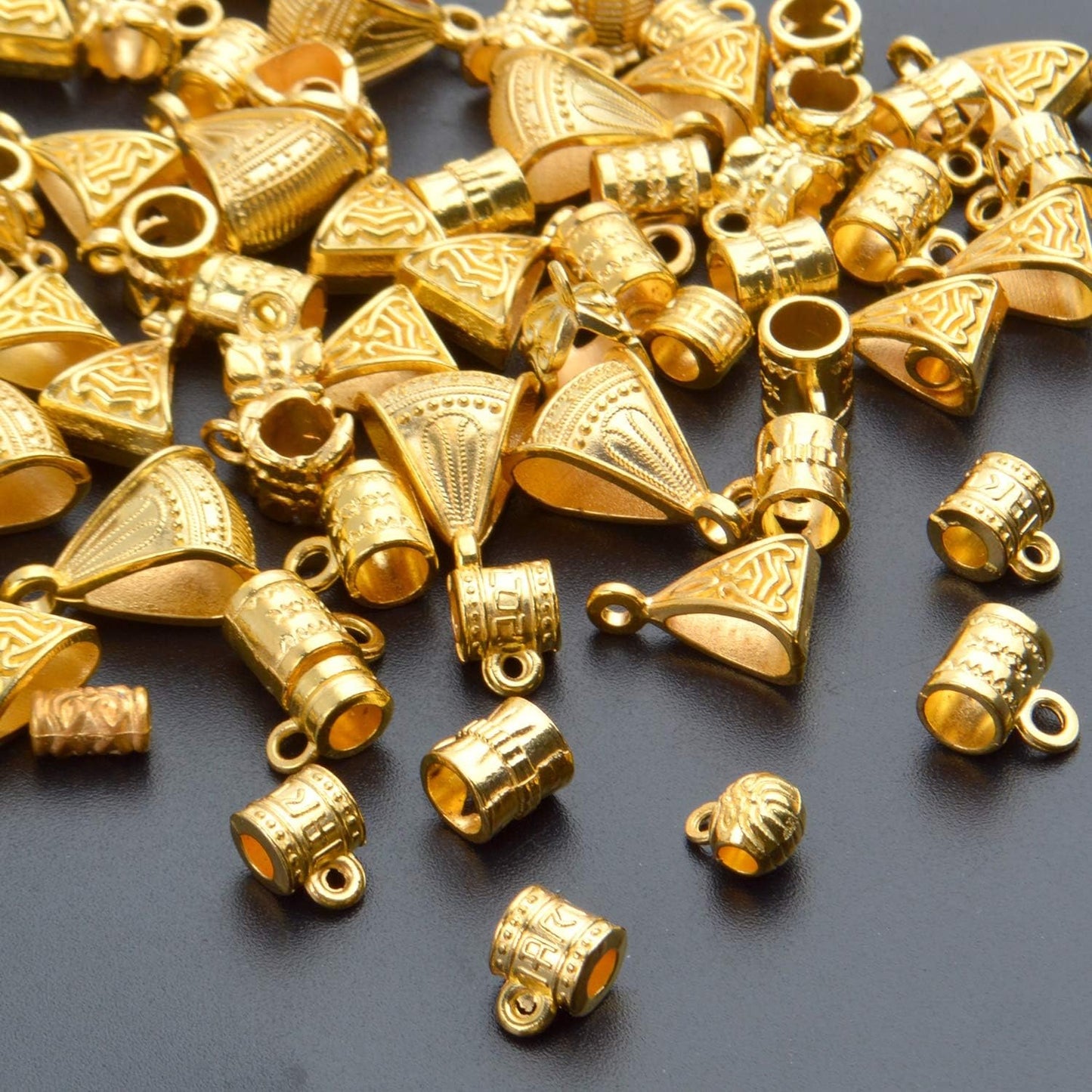100g (About 120-170pcs) Mixed Gold Bail Beads,Spacer Bead,Bail Tube Beads,Bracelet Charms,Necklace Pendants for Jewelry and Craft Making